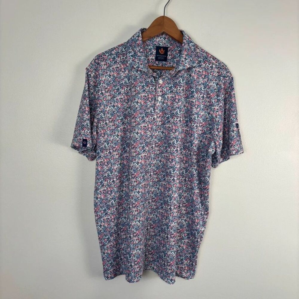 Donald Ross Sport Mens XL Golf Polo Shirt Floral Blue Pink Palmas Golf Club